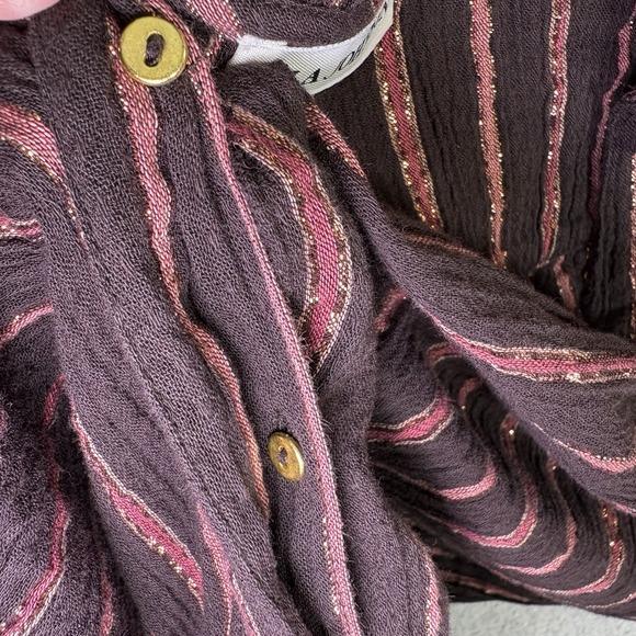 Ulla Johnson Brown Striped Metallic-Trim Ruffle Shoulder Jumpsuit - Picture 10 of 16